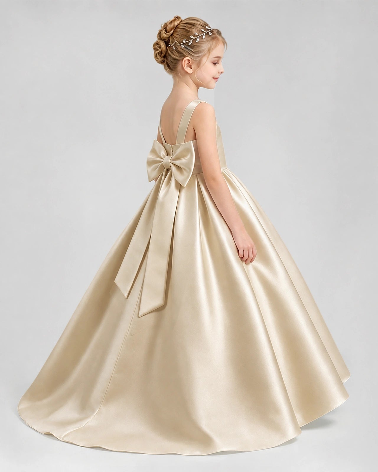 Dideyttawl Flower Girl Dress with Thick Straps and Statement Back Bow
