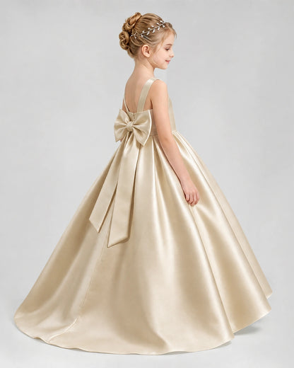 Champagne Satin A-line Flower Girl Dress Side View
