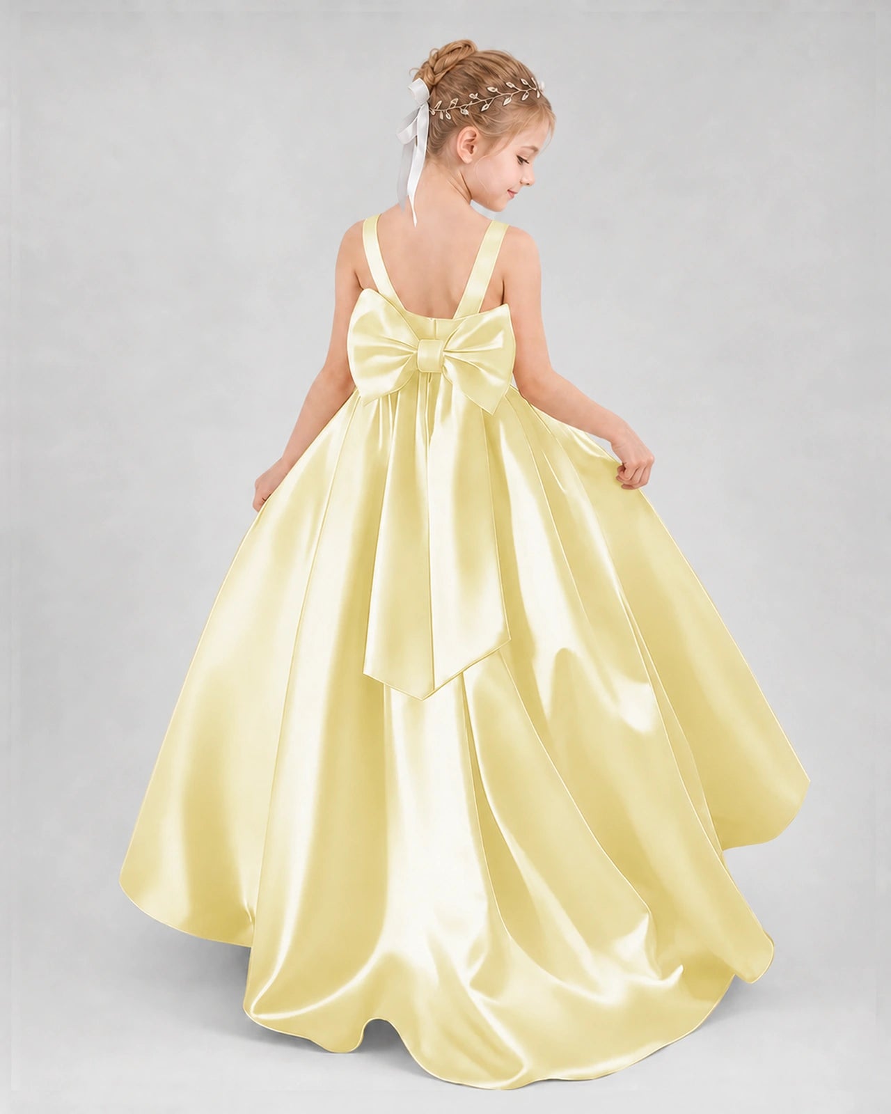Dideyttawl Flower Girl Dress with Thick Straps and Statement Back Bow