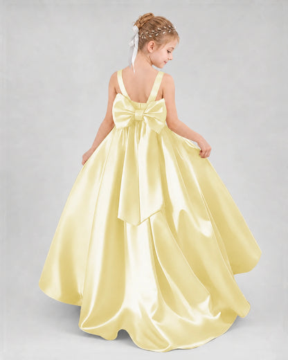 Daffodil Satin A-line Flower Girl Dress Back View