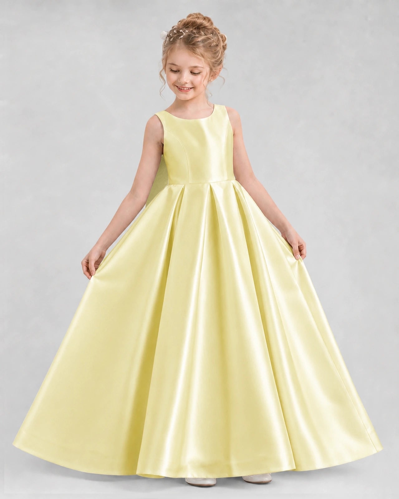 Daffodil Satin A-line Flower Girl Dress Front View