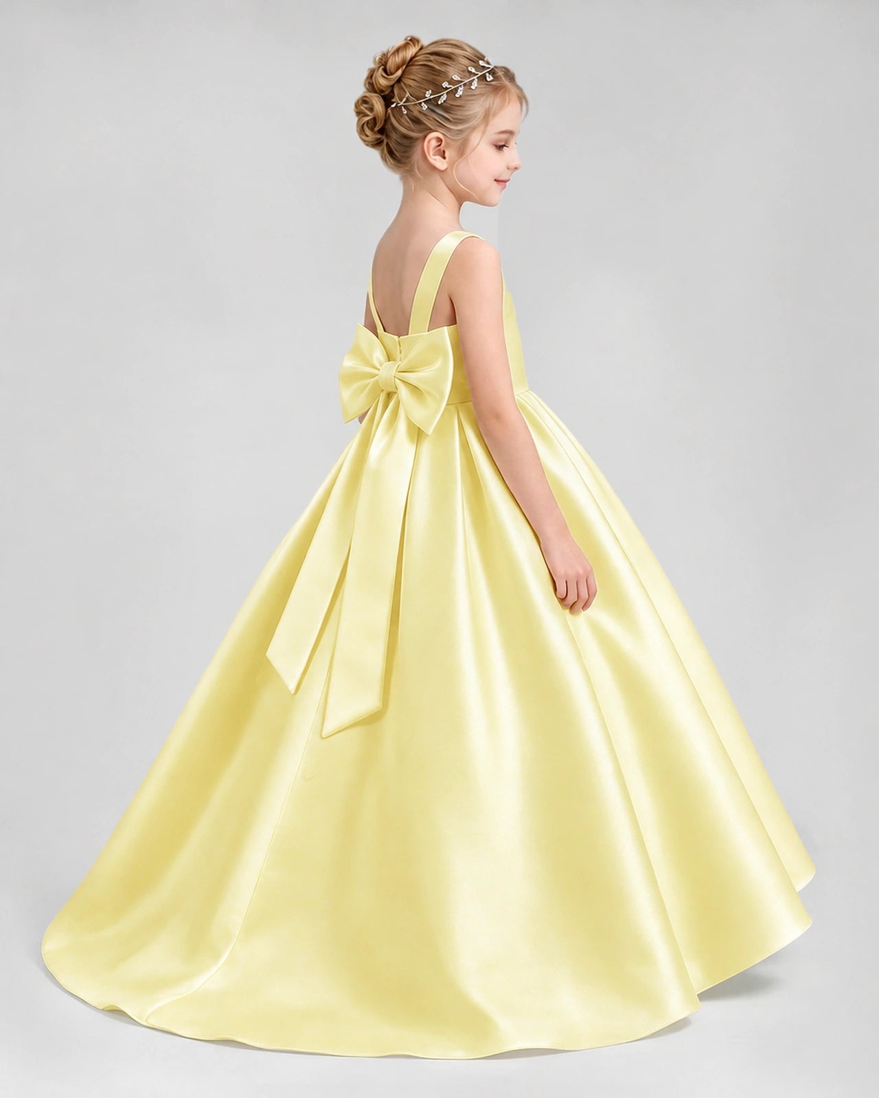 Dideyttawl Flower Girl Dress with Thick Straps and Statement Back Bow