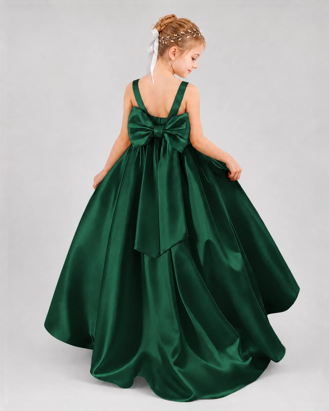 Dideyttawl Flower Girl Dress with Thick Straps and Statement Back Bow