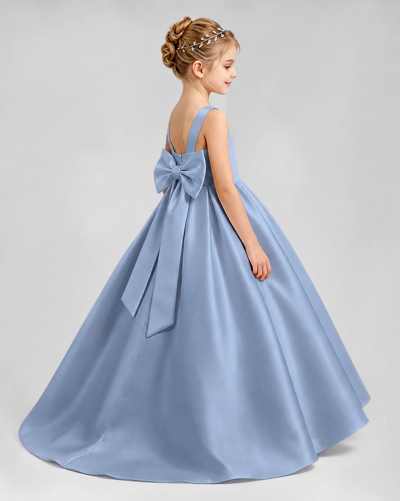 Dideyttawl Flower Girl Dress with Thick Straps and Statement Back Bow