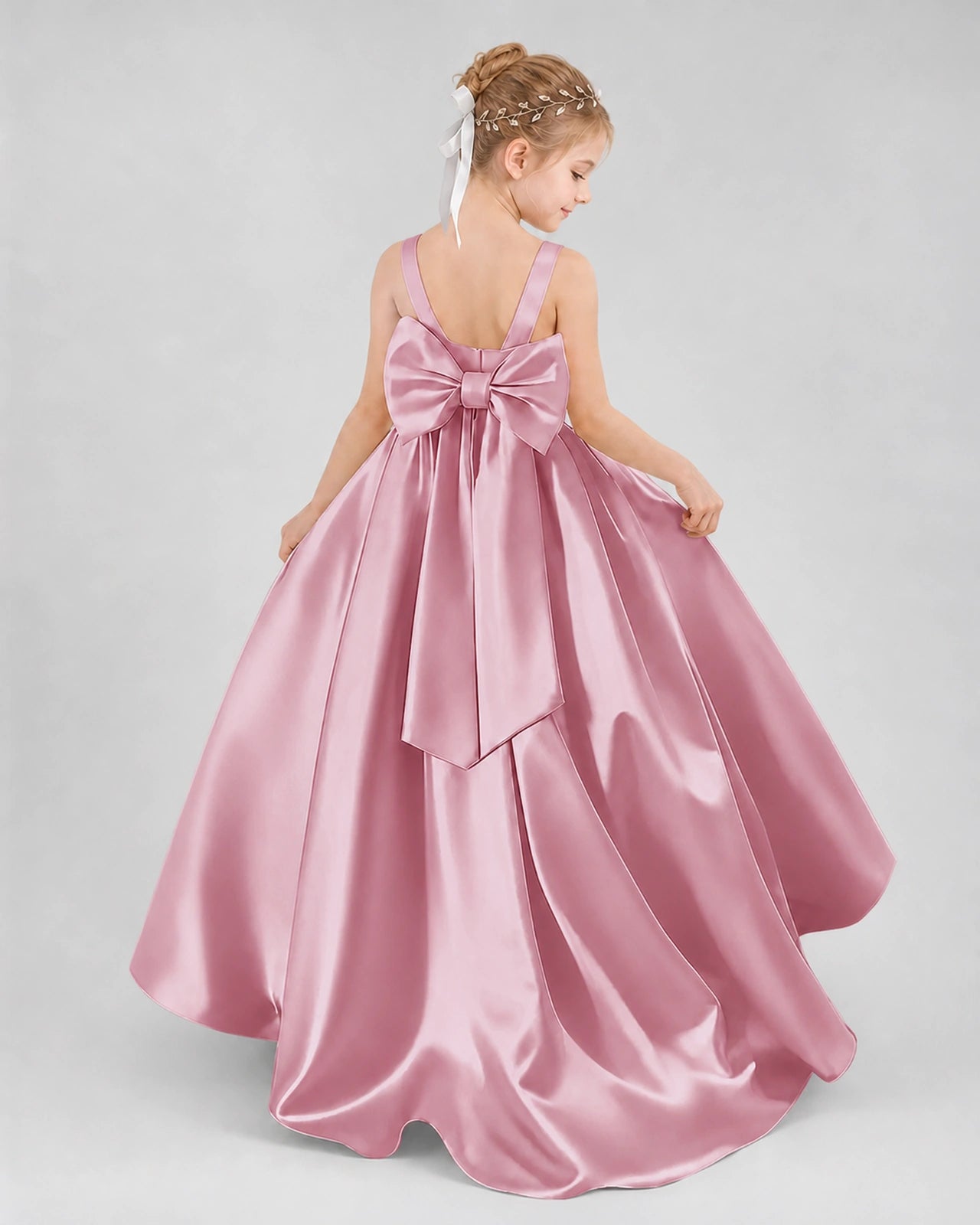 Dideyttawl Flower Girl Dress with Thick Straps and Statement Back Bow