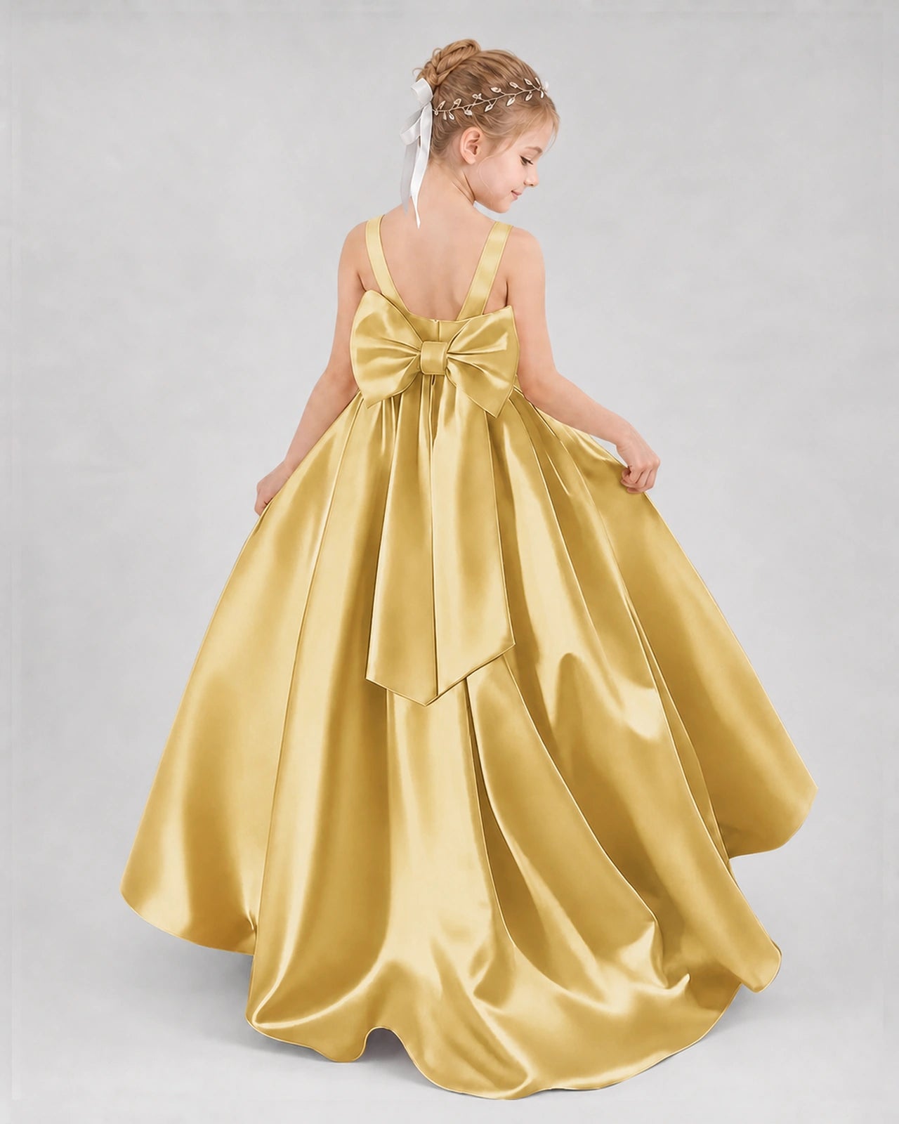 Dideyttawl Flower Girl Dress with Thick Straps and Statement Back Bow