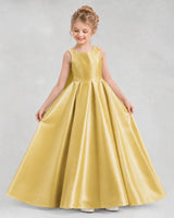 Gold Satin A-line Flower Girl Dress Front View