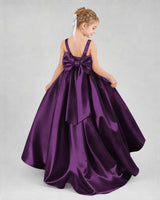 Grape Satin A-line Flower Girl Dress Back View