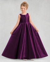 Grape Satin A-line Flower Girl Dress Front View