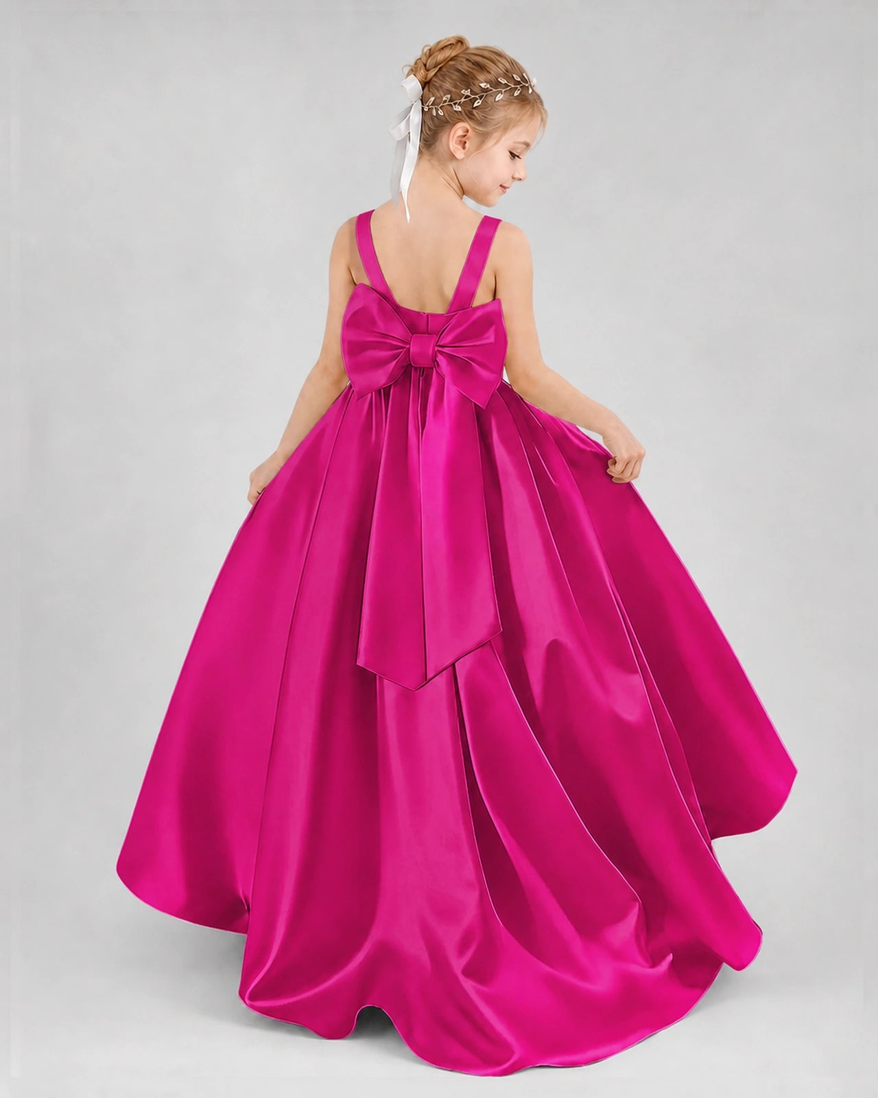 Dideyttawl Flower Girl Dress with Thick Straps and Statement Back Bow