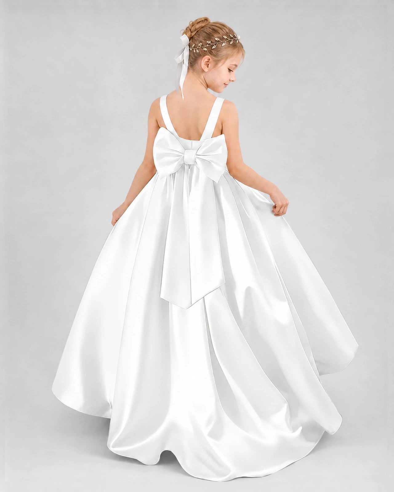 Dideyttawl Flower Girl Dress with Thick Straps and Statement Back Bow