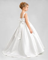 Ivory Satin A-line Flower Girl Dress Side View