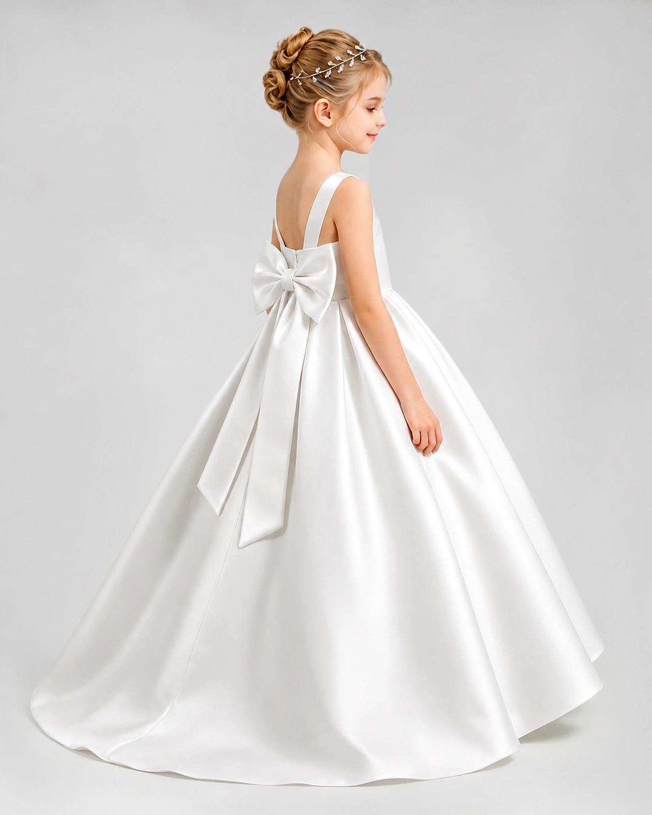 Dideyttawl Flower Girl Dress with Thick Straps and Statement Back Bow