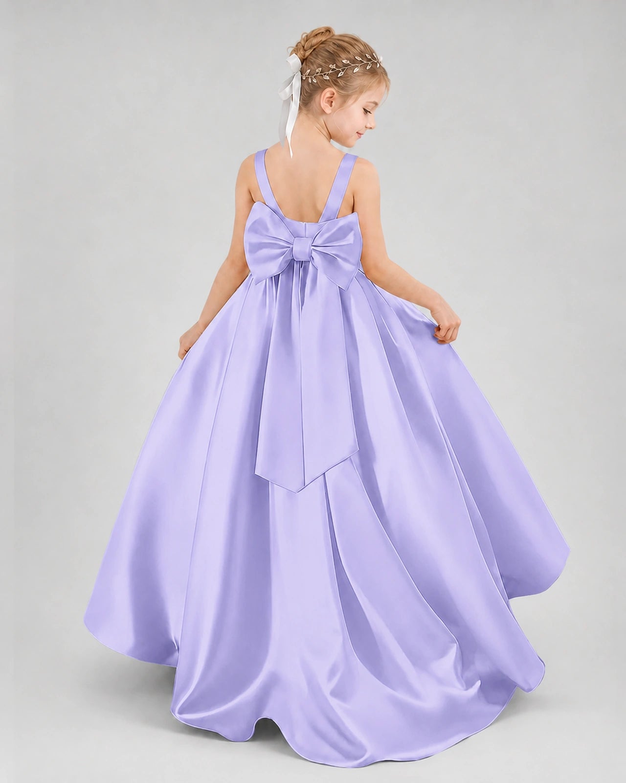 Dideyttawl Flower Girl Dress with Thick Straps and Statement Back Bow