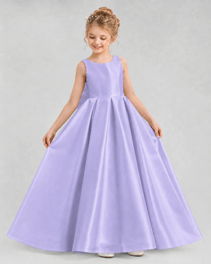 Lavender Satin A-line Flower Girl Dress Front View