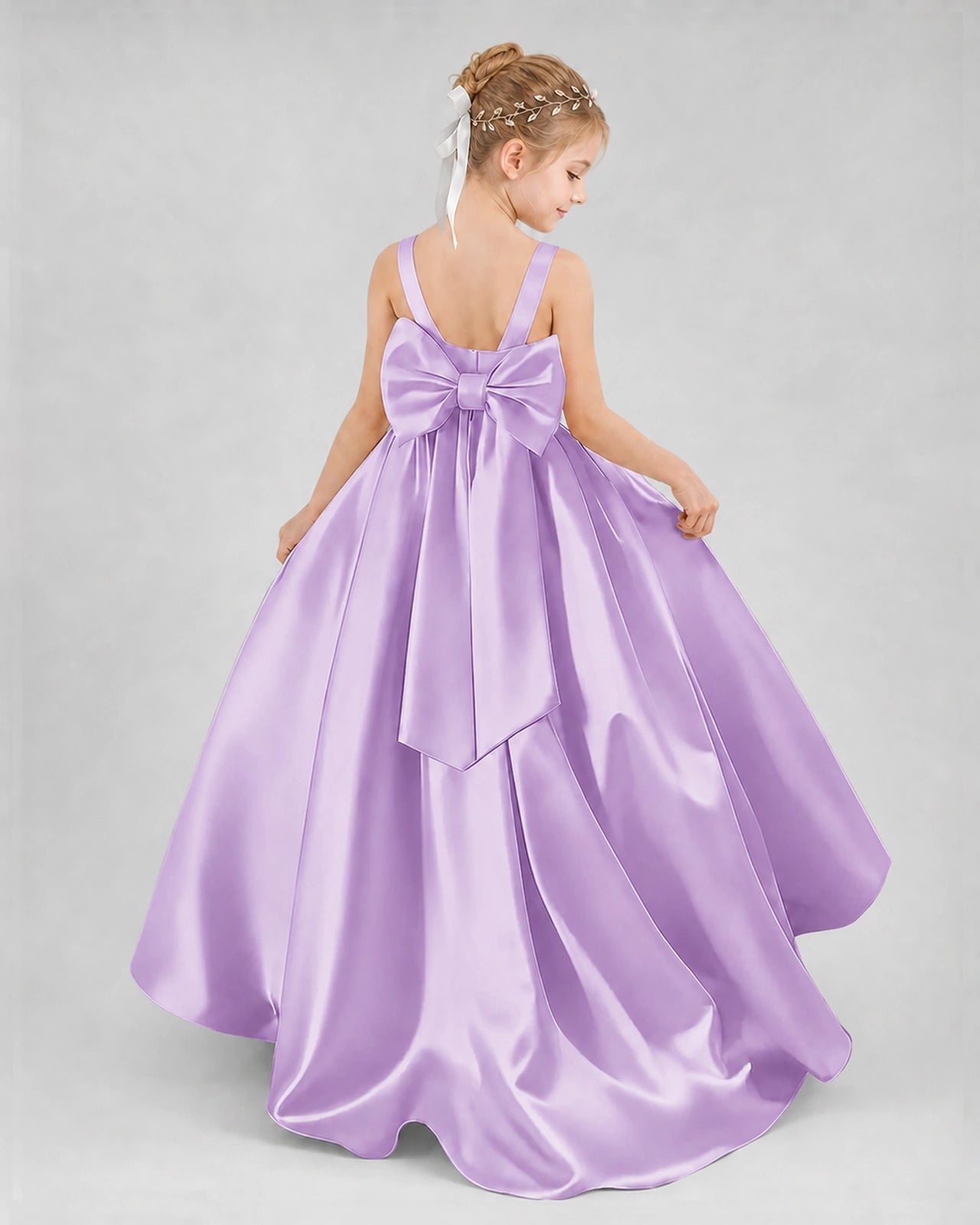 Dideyttawl Flower Girl Dress with Thick Straps and Statement Back Bow