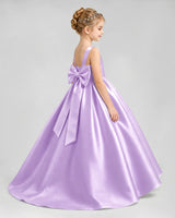 Lilac Satin A-line Flower Girl Dress Side View