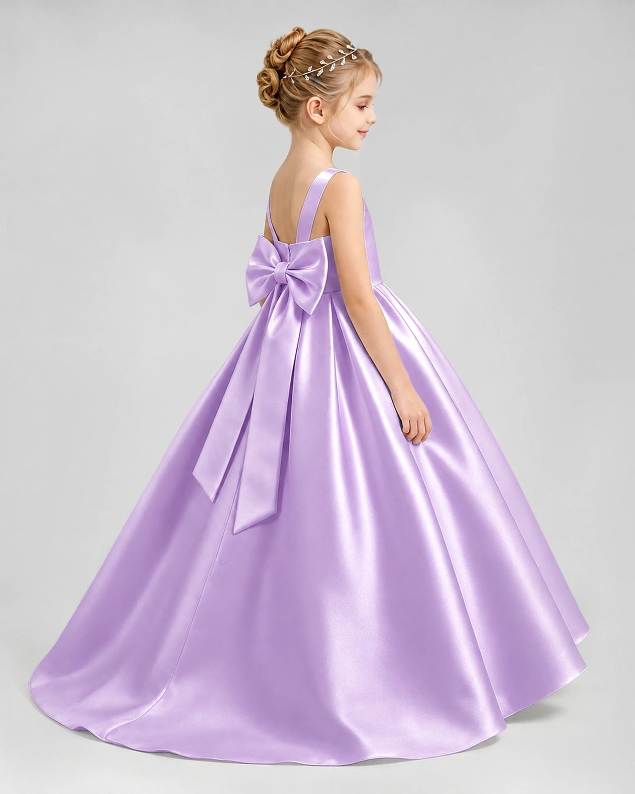 Dideyttawl Flower Girl Dress with Thick Straps and Statement Back Bow