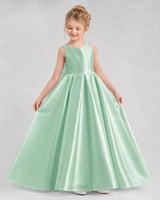 Mint Green Satin A-line Flower Girl Dress Front View
