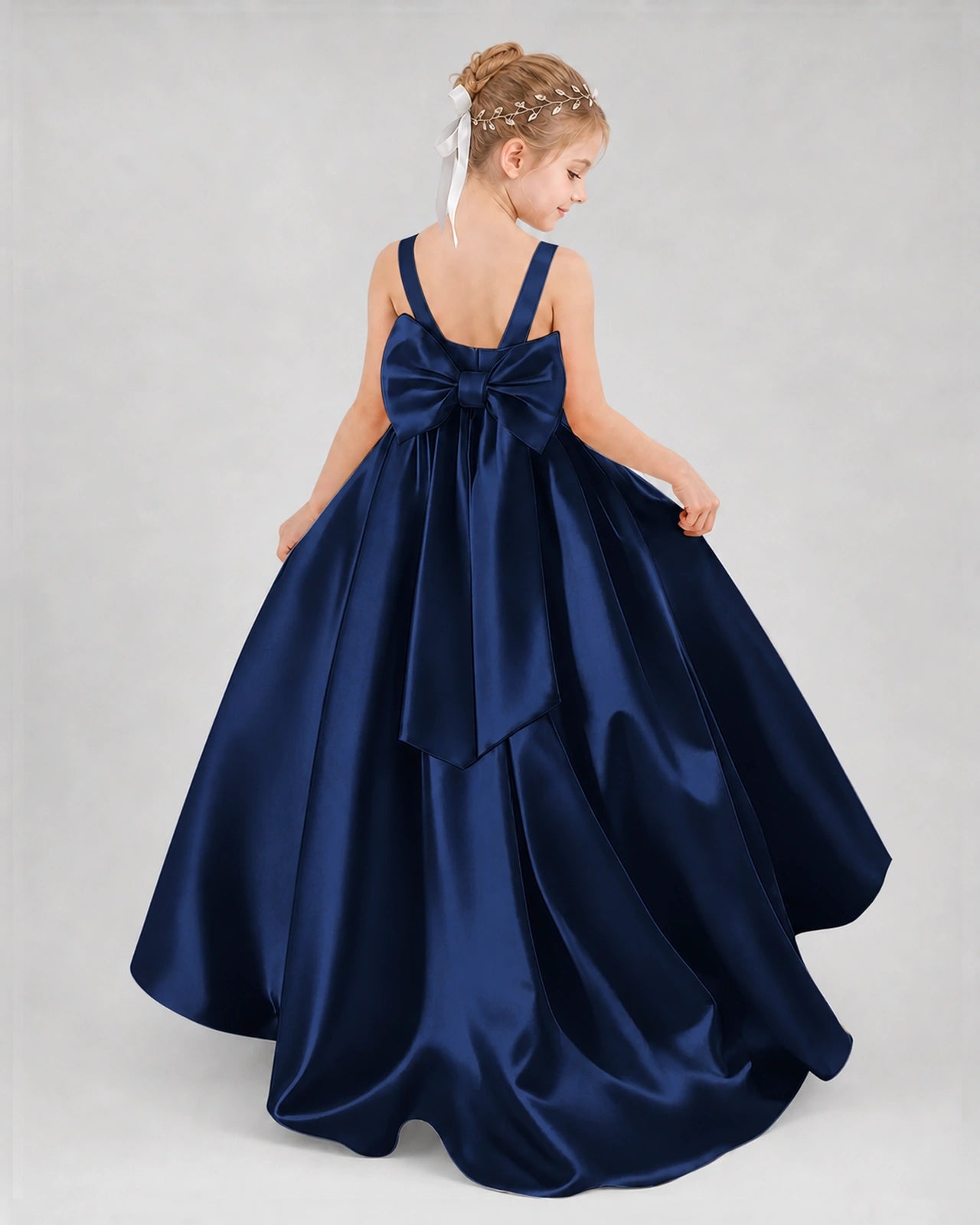 Dideyttawl Flower Girl Dress with Thick Straps and Statement Back Bow