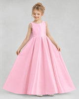 Pink Satin A-line Flower Girl Dress Front View