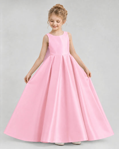 Pink Satin A-line Flower Girl Dress Front View