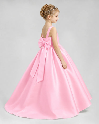 Pink Satin A-line Flower Girl Dress Side View