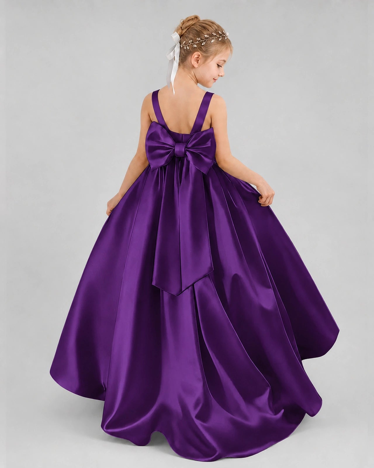 Dideyttawl Flower Girl Dress with Thick Straps and Statement Back Bow