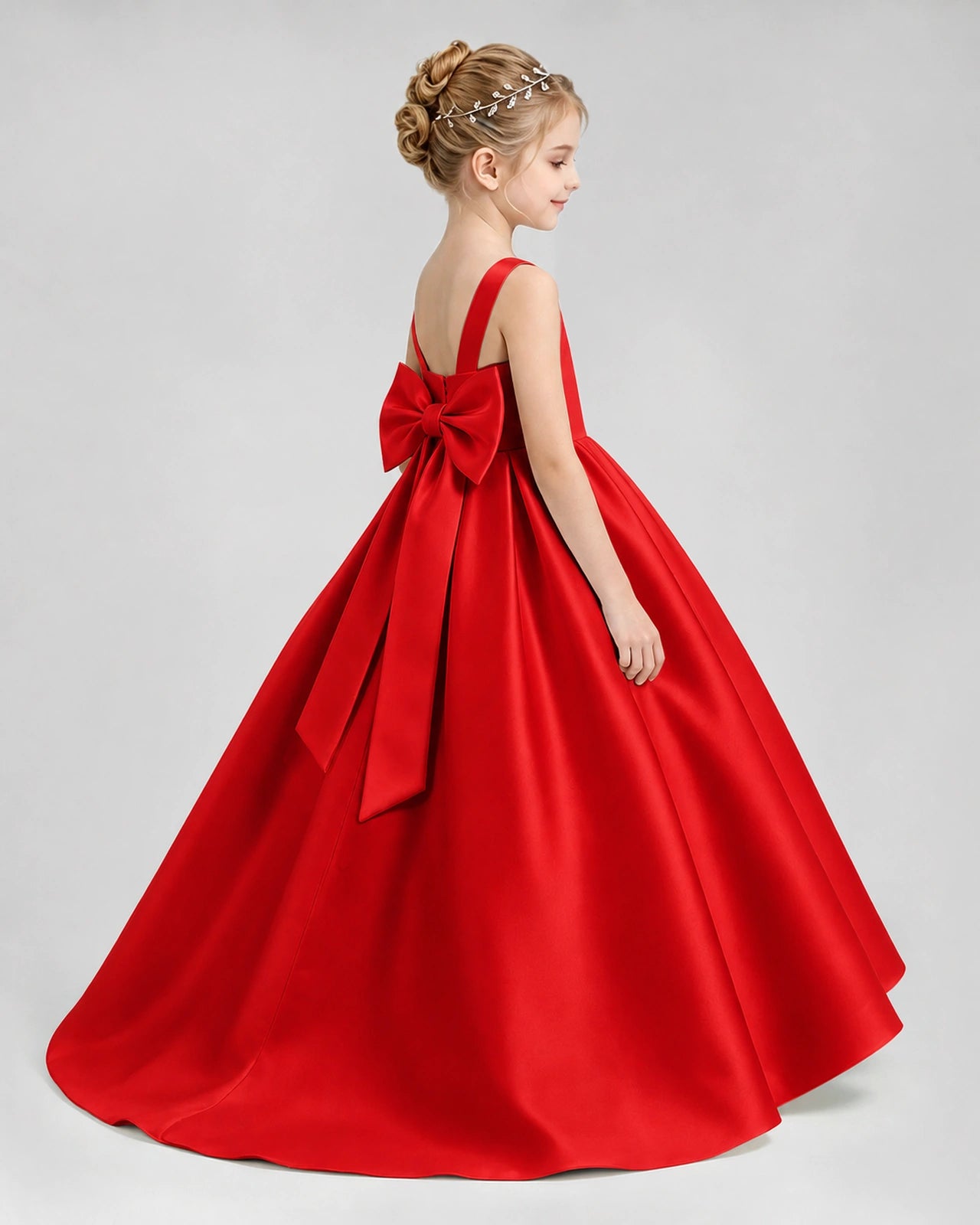 Dideyttawl Flower Girl Dress with Thick Straps and Statement Back Bow