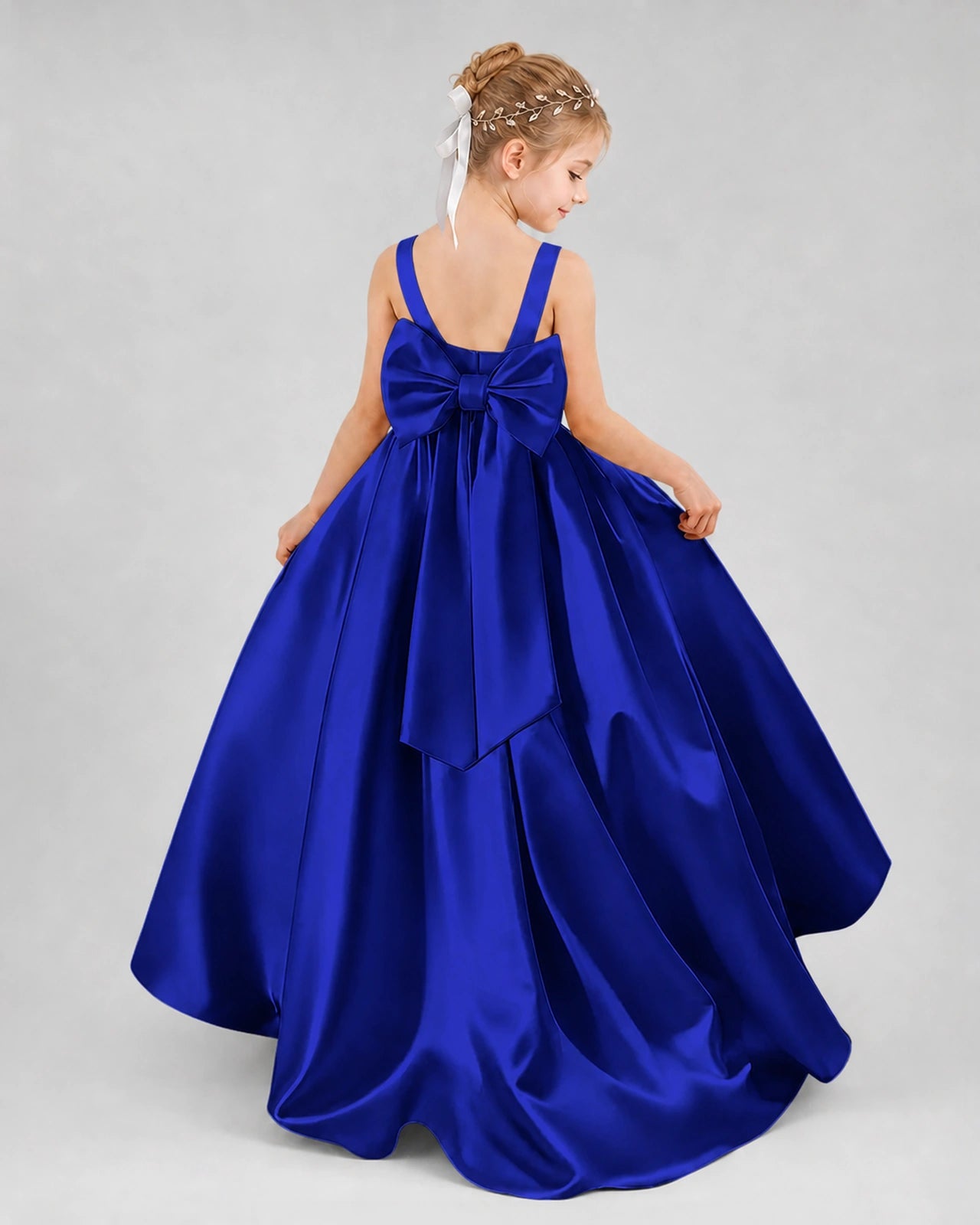Dideyttawl Flower Girl Dress with Thick Straps and Statement Back Bow