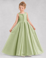 Sage Green Satin A-line Flower Girl Dress Front View