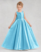 Sky Blue Satin A-line Flower Girl Dress Front View