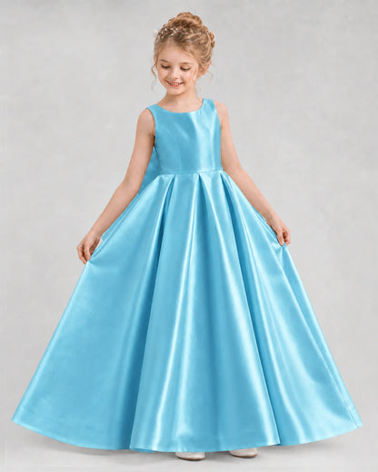 Sky Blue Satin A-line Flower Girl Dress Front View