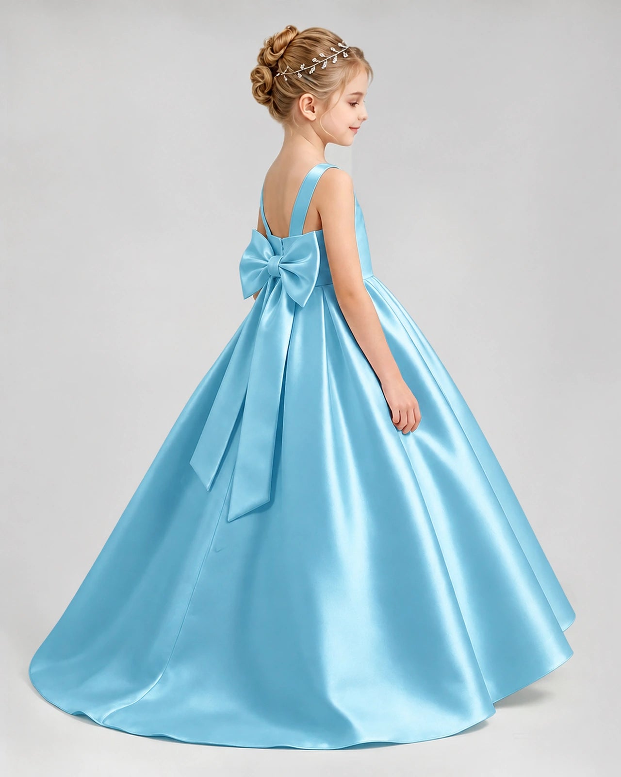 Dideyttawl Flower Girl Dress with Thick Straps and Statement Back Bow