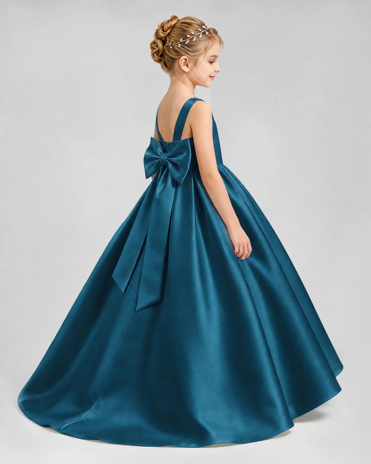 Dideyttawl Flower Girl Dress with Thick Straps and Statement Back Bow