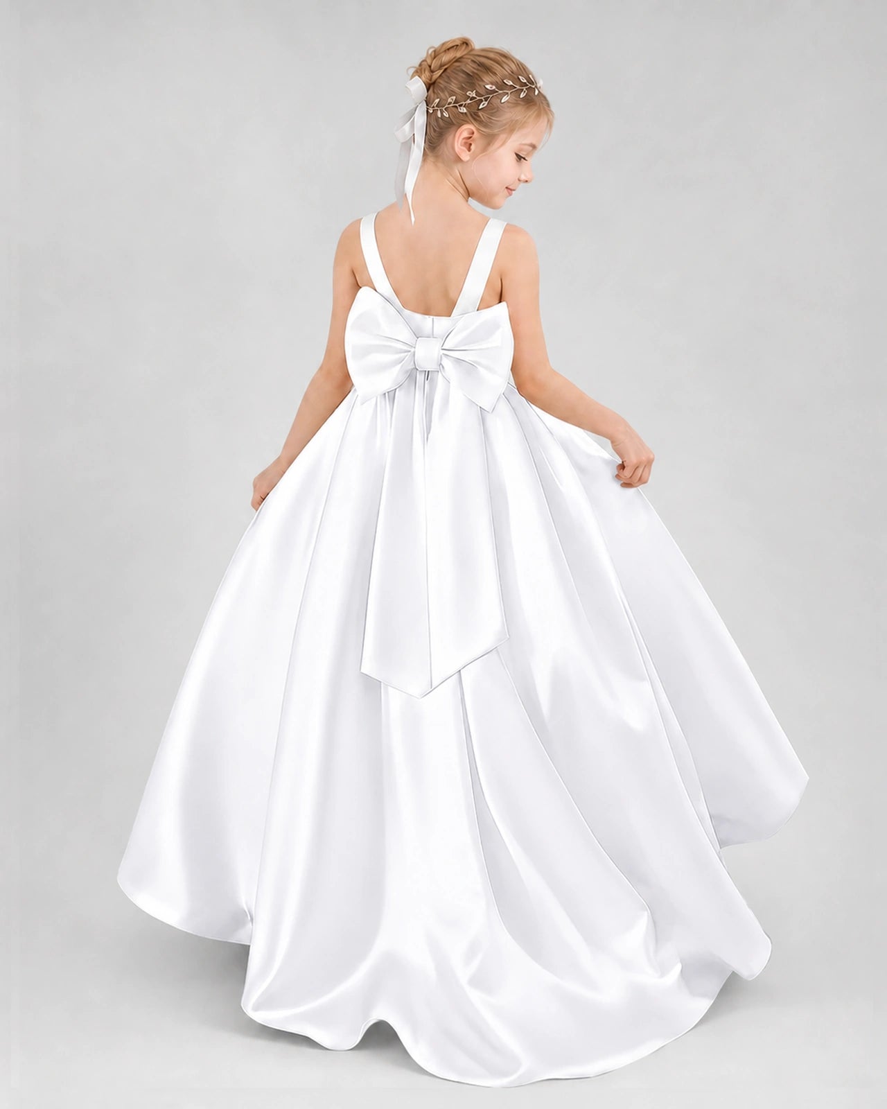 Dideyttawl Flower Girl Dress with Thick Straps and Statement Back Bow