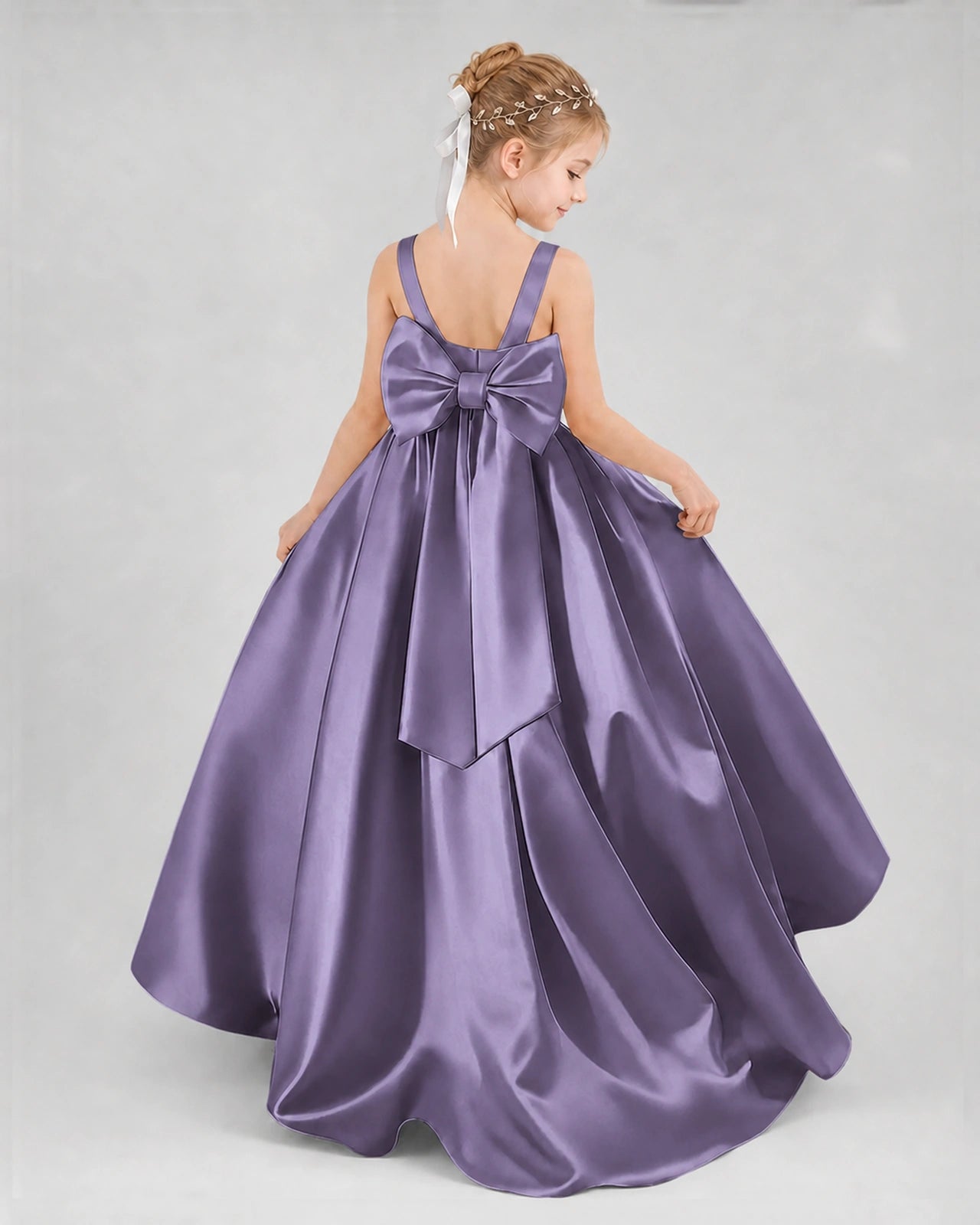 Dideyttawl Flower Girl Dress with Thick Straps and Statement Back Bow