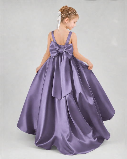 Wisteria Satin A-line Flower Girl Dress Back View