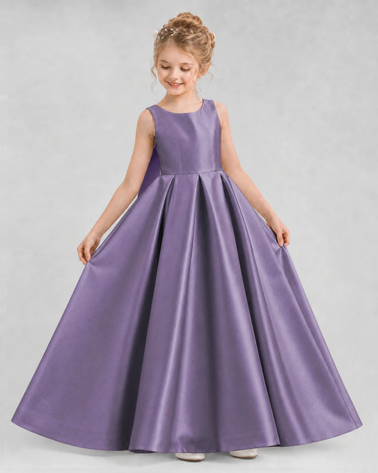 Wisteria Satin A-line Flower Girl Dress Front View