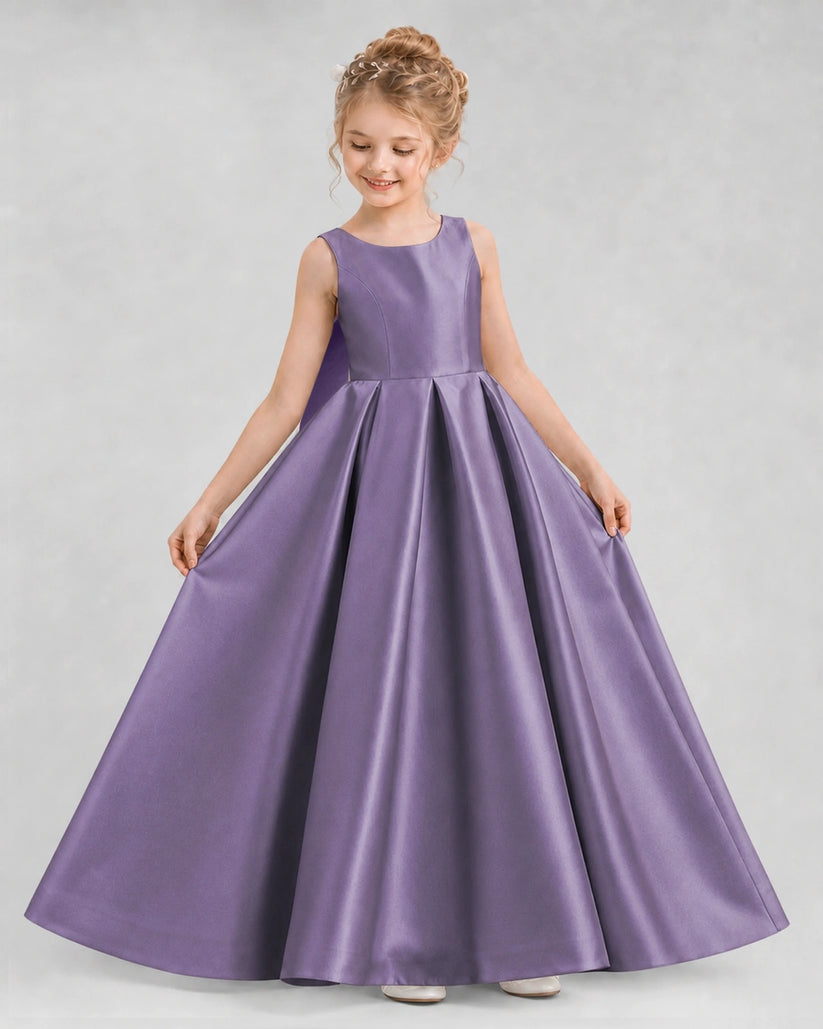 Wisteria Satin A-line Flower Girl Dress Front View