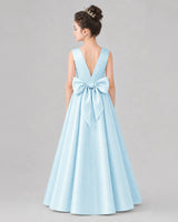 Baby Blue Satin A-line Girls Formal Dress Back View