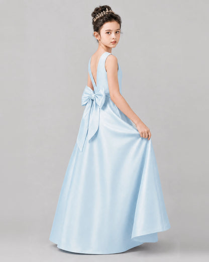 Baby Blue Satin A-line Girls Formal Dress Side View