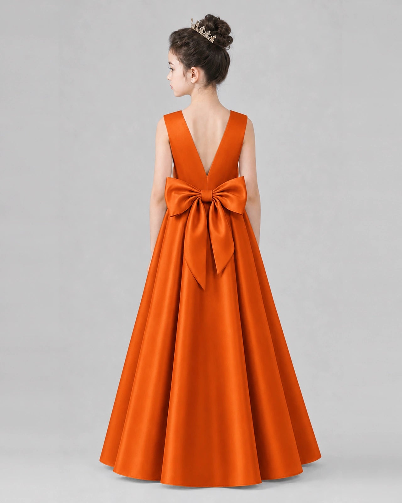 Burnt Orange Satin A-line Girls Formal Dress Back View