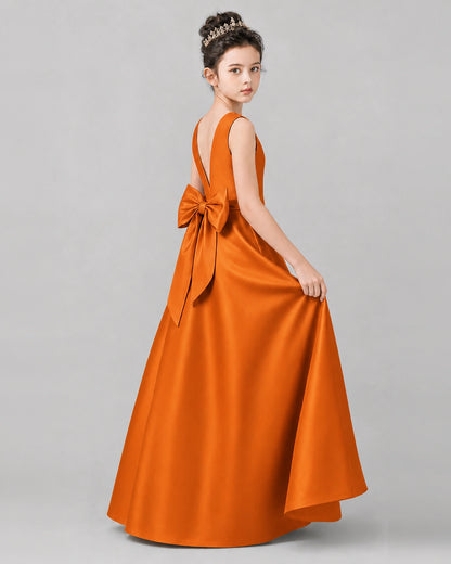 Burnt Orange Satin A-line Girls Formal Dress Side View