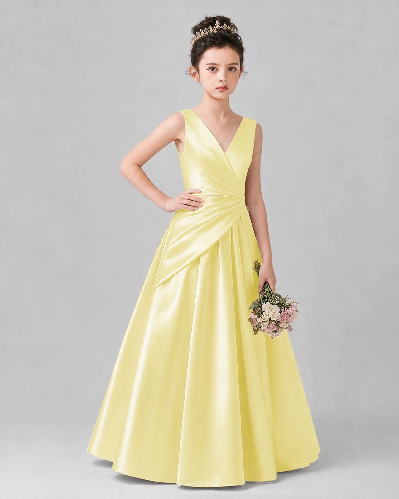 Daffodil Satin A-line Girls Formal Dress Front View