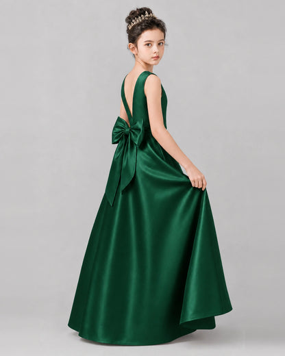 Dark Green Satin A-line Girls Formal Dress Side View