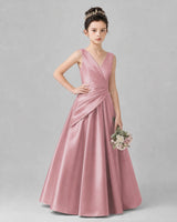 Dusty Rose Satin A-line Girls Formal Dress Front View