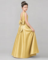 Gold Satin A-line Girls Formal Dress Side View