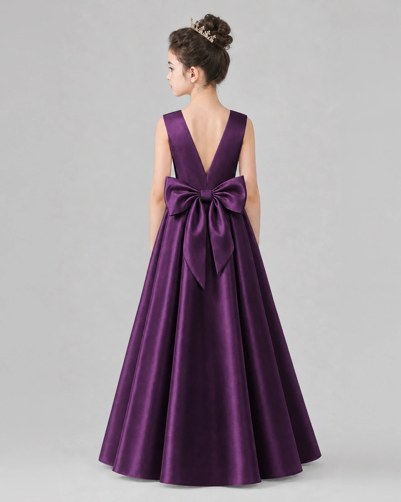 Grape Satin A-line Girls Formal Dress Back View
