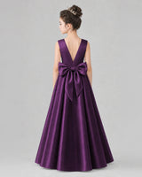 Grape Satin A-line Girls Formal Dress Back View